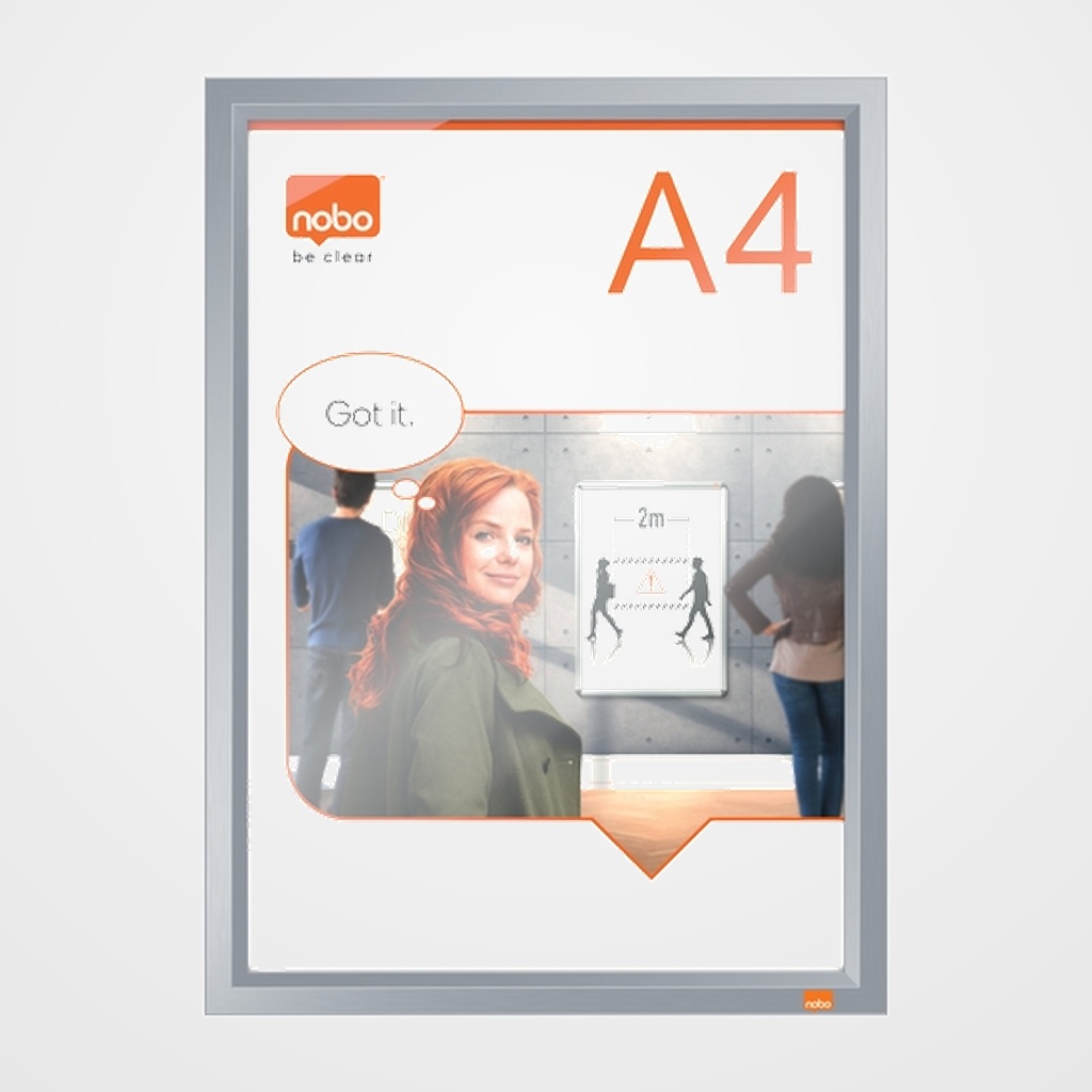 [24301227] PORTAPOSTER NOBO MURAL MARCO ALUMINIO CIERRE CLICK A4 PLATA