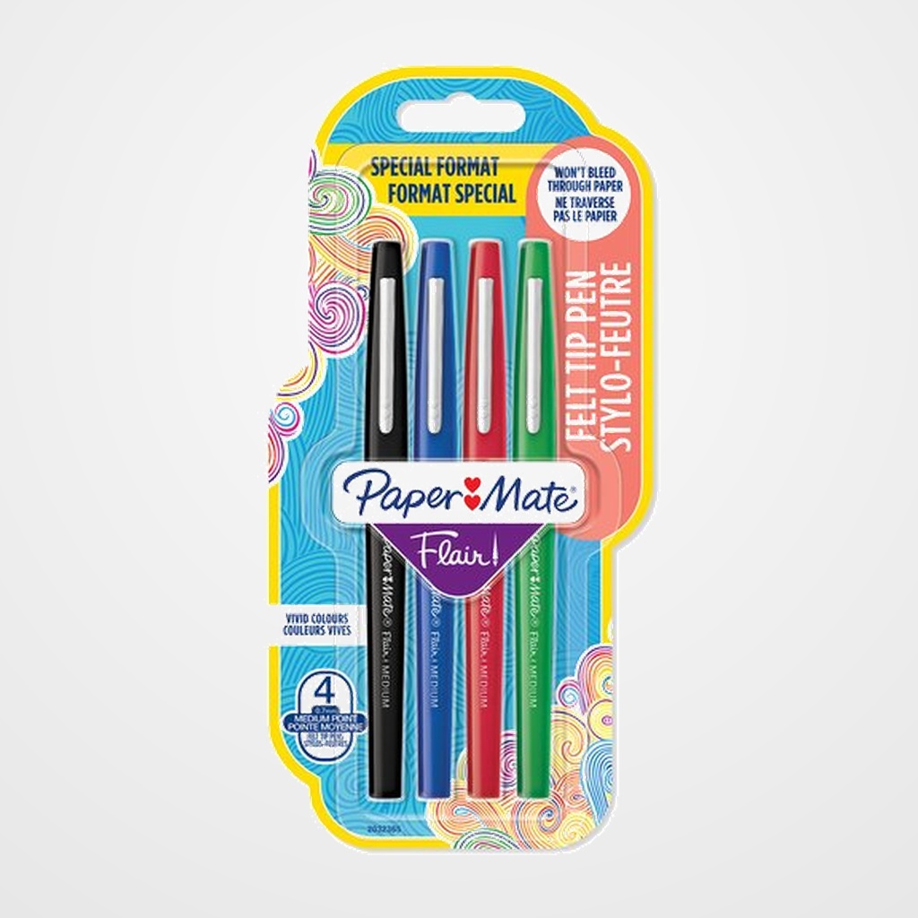 ROTULADOR FIBRA PAPER MATE FLAIR M (0,7) BLISTER de 4 ESTANDAR