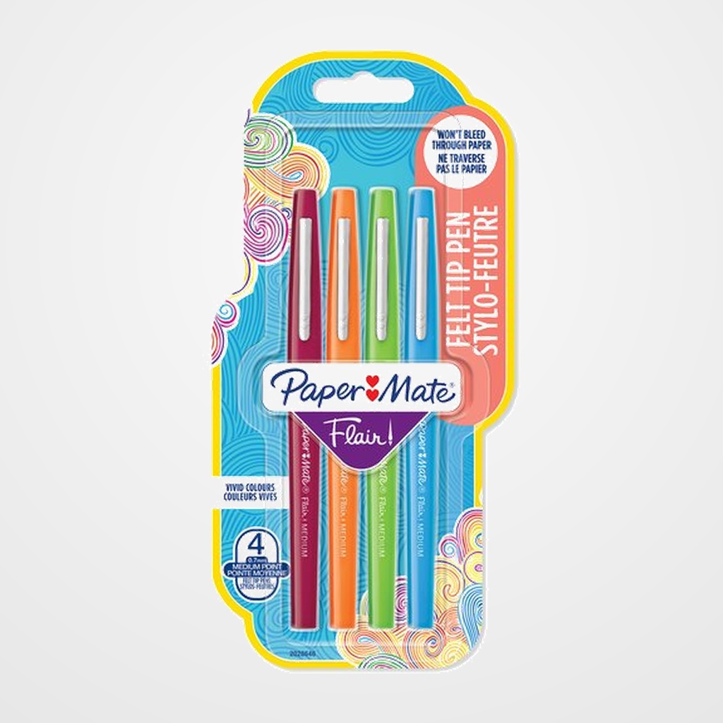 ROTULADOR FIBRA PAPER MATE FLAIR M (0,7) BLISTER de 4 FANTASIA