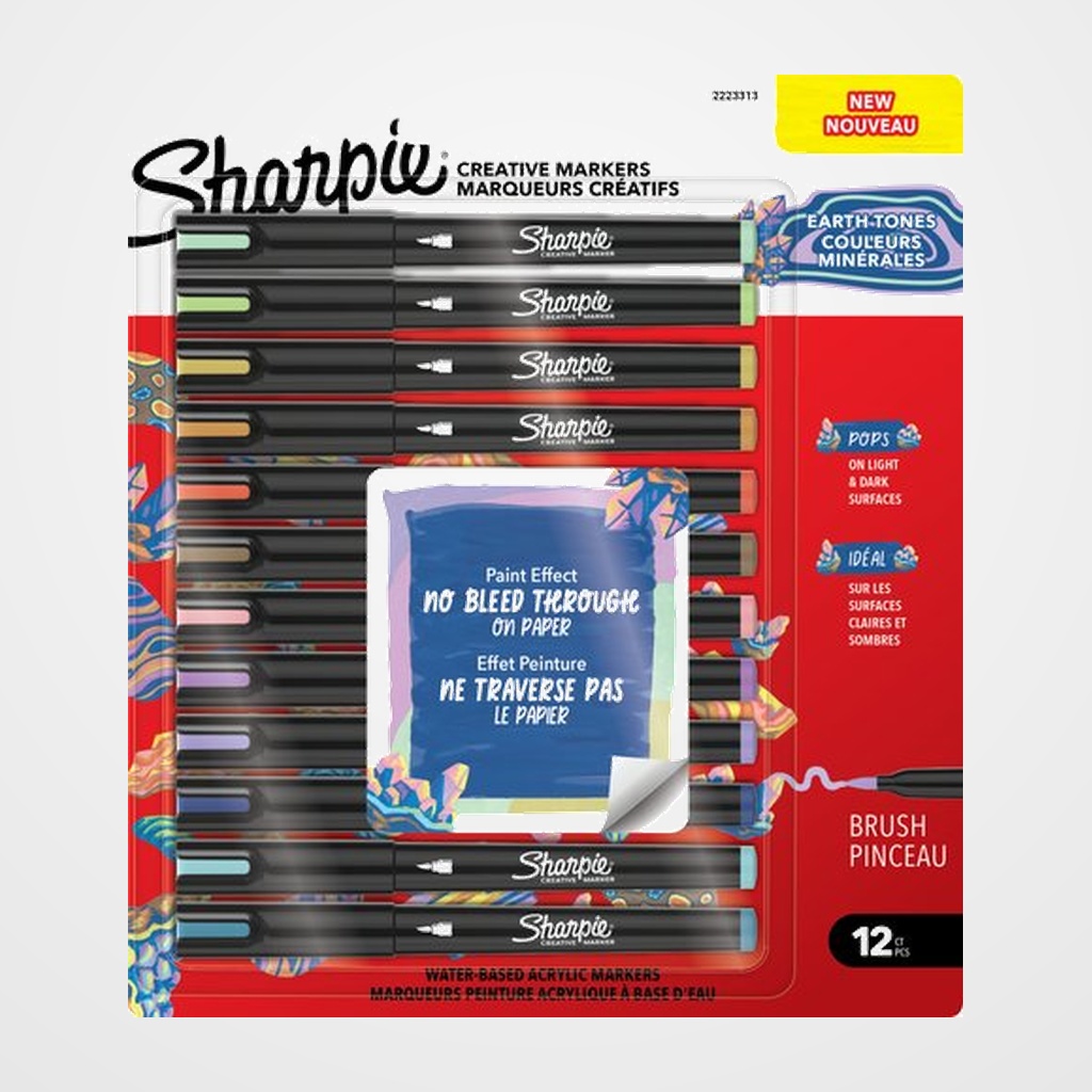 [10206667] ROTULADOR SHARPIE CREATIVE ACRYLIC PUNTA PINCEL COLORES TIERRA BLISTER de 12