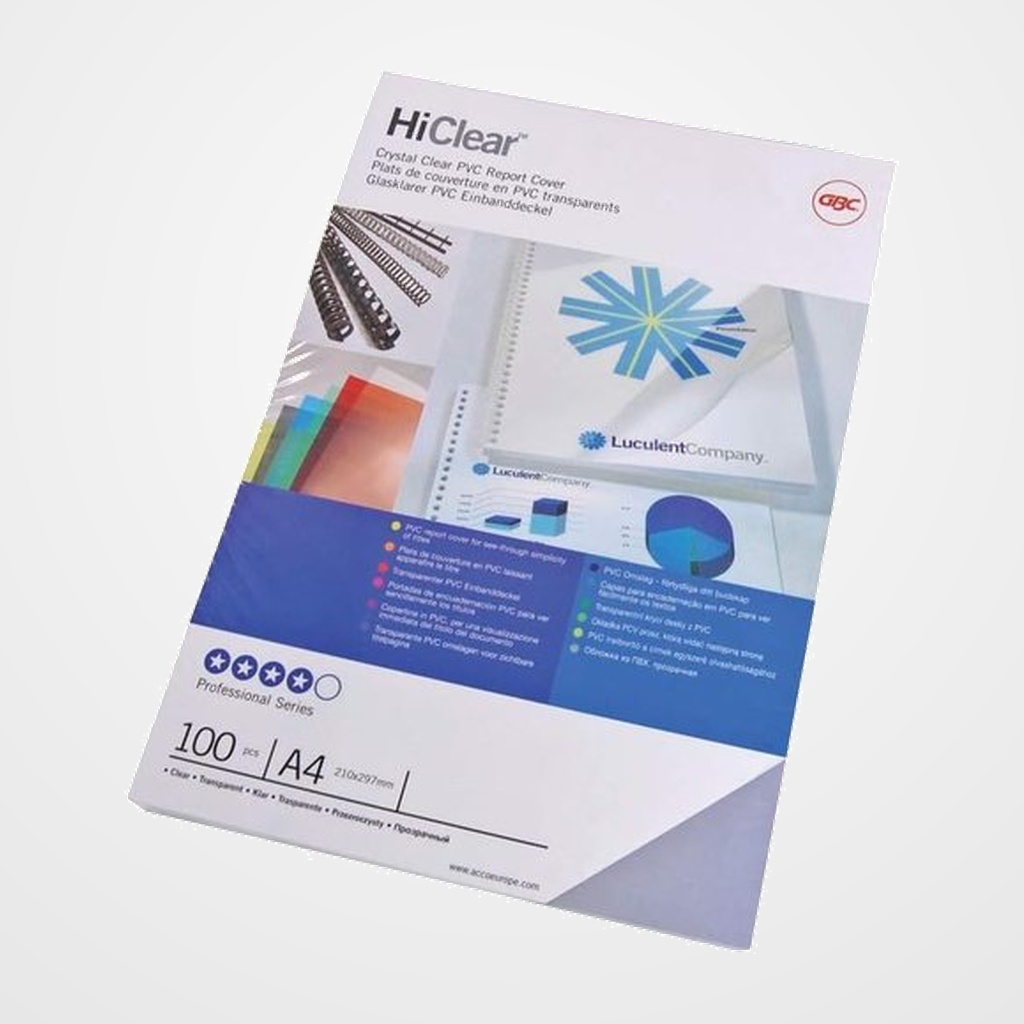 TAPA de ENCUADERNAR GBC A4 0,24 mm PVC CRISTAL CAJA de 100