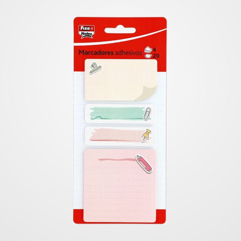 BANDERITAS ADHESIVAS FIXO NOTES PINZA SURTIDO  PACK de 4