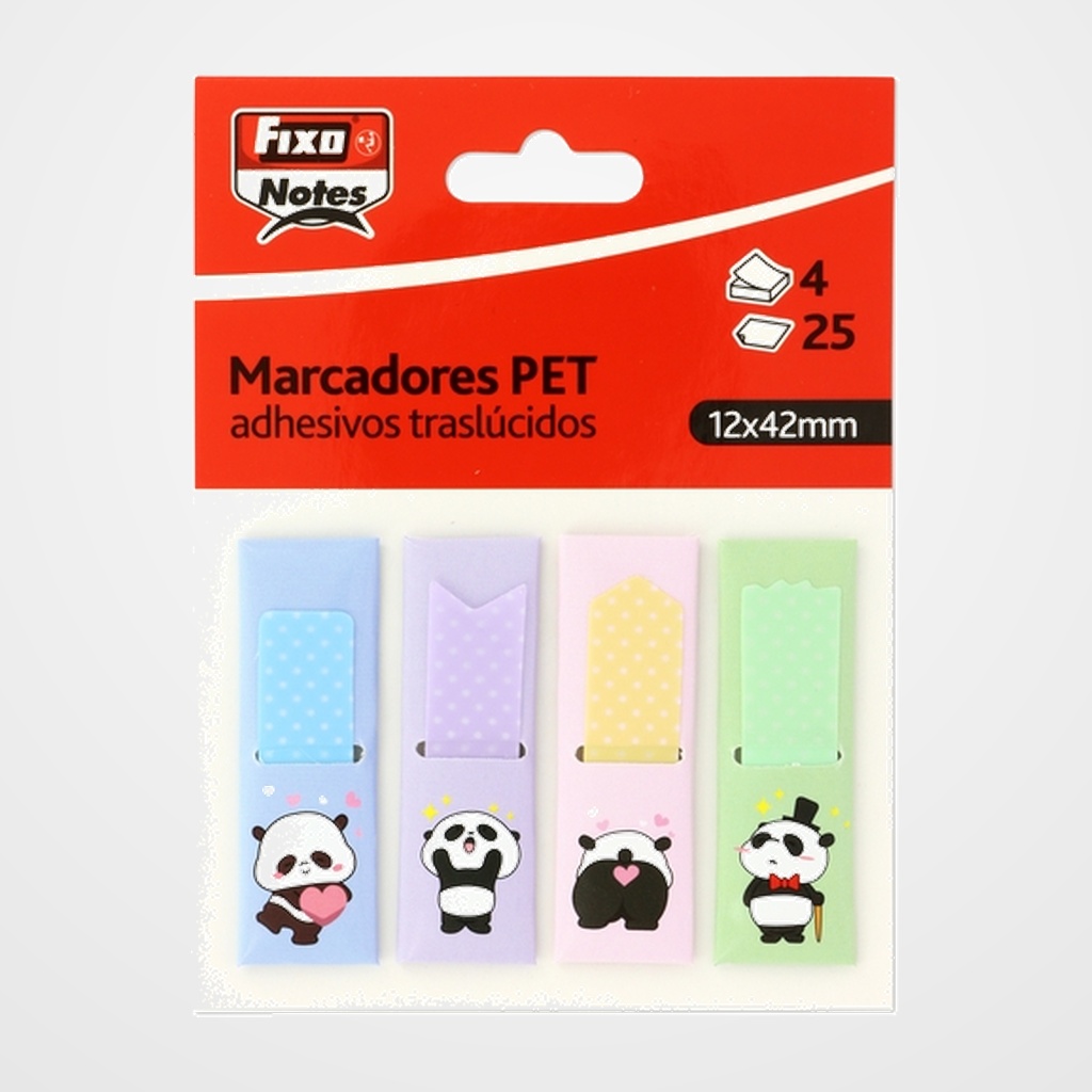[26901589] BANDERITAS ADHESIVAS FIXO NOTES POPUP TRASLUCIDAS 12x42mm PANDAS PACK de 4