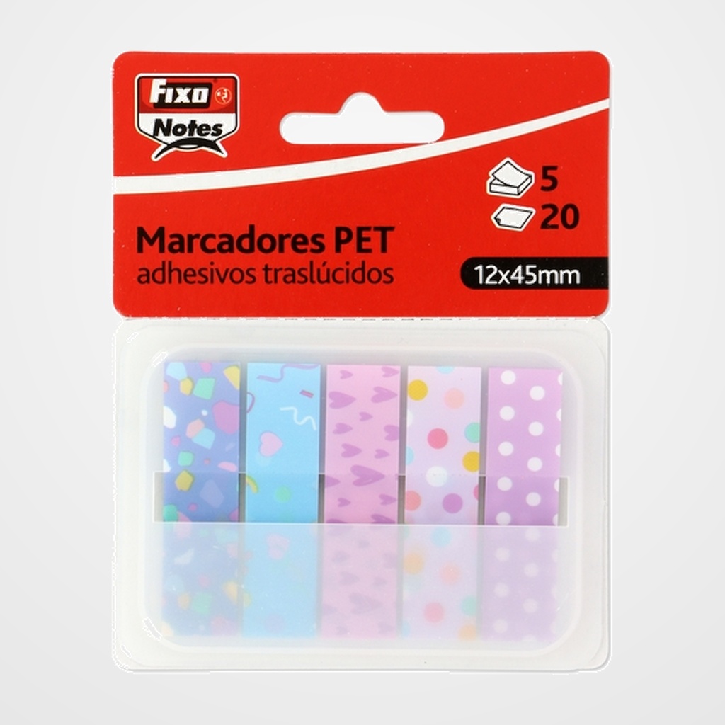 BANDERITAS ADHESIVAS FIXO NOTES POPUP TRASLUCIDAS 12x45mm FIESTA PACK de 5