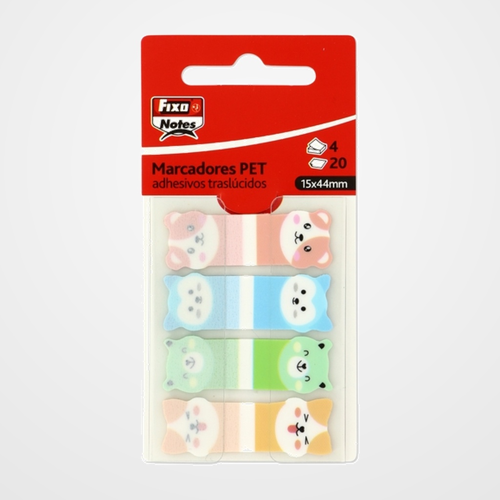 [26901590] BANDERITAS ADHESIVAS FIXO NOTES POPUP TRASLUCIDAS 15x44mm ANIMALES PACK de 4
