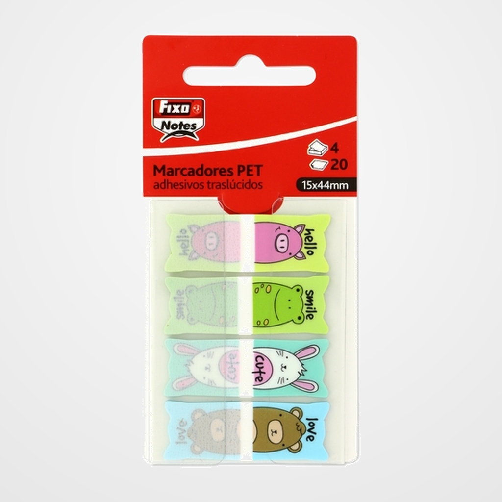 BANDERITAS ADHESIVAS FIXO NOTES POPUP TRASLUCIDAS 15x44mm HELLO PACK de 4