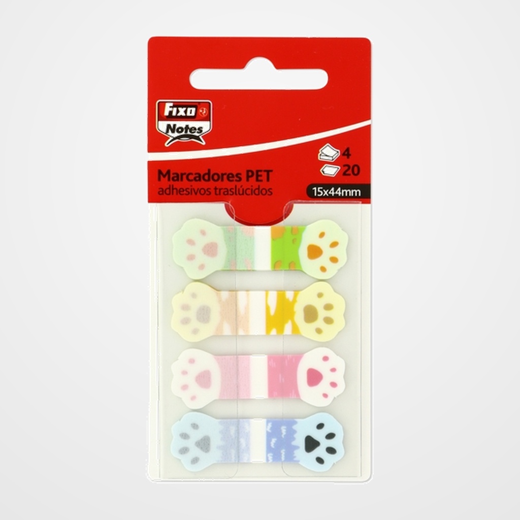 BANDERITAS ADHESIVAS FIXO NOTES POPUP TRASLUCIDAS 15x44mm HUELLAS PACK de 4