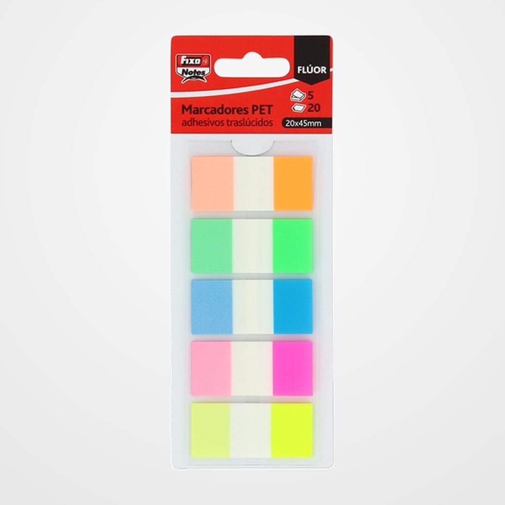 [26901586] BANDERITAS ADHESIVAS FIXO NOTES POPUP TRASLUCIDAS 20x45 COLORES FLUOR PACK de 5