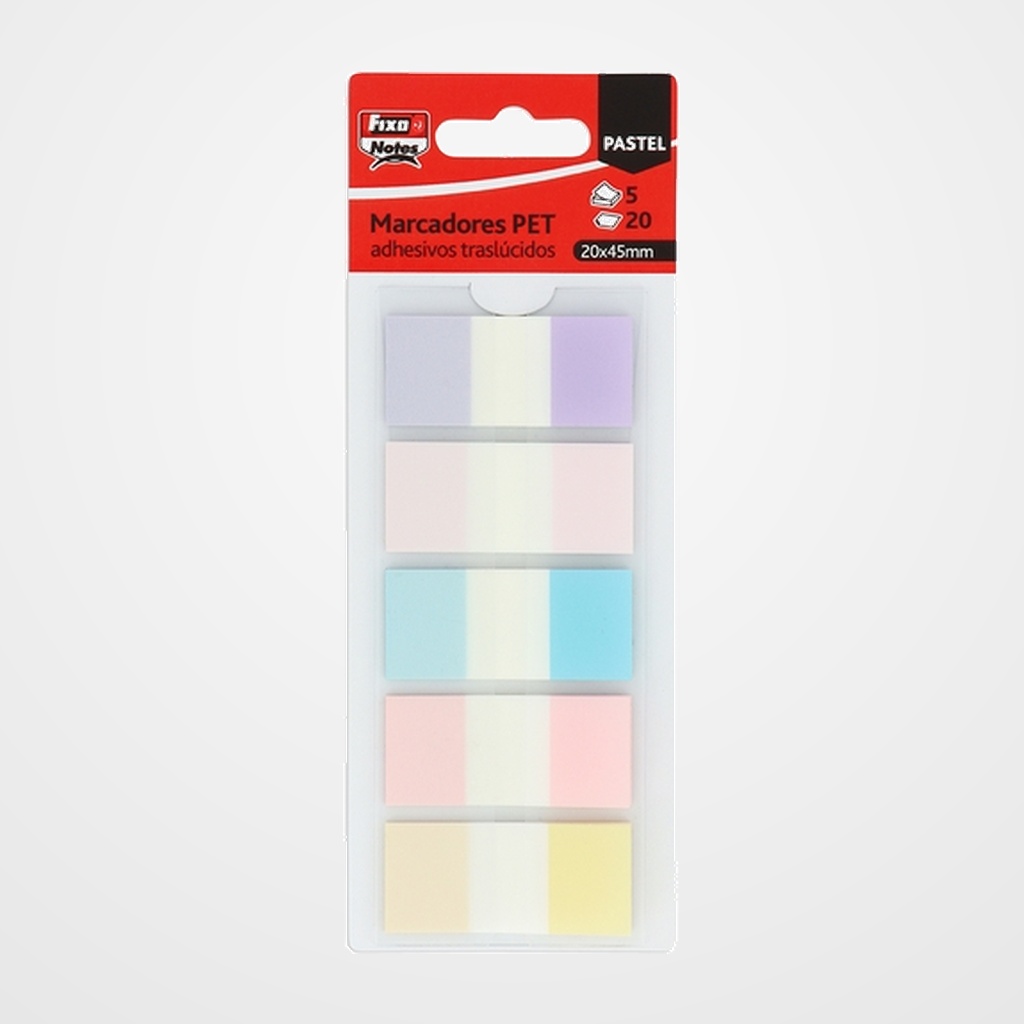 [26901585] BANDERITAS ADHESIVAS FIXO NOTES POPUP TRASLUCIDAS 20x45 COLORES PASTEL PACK de 5
