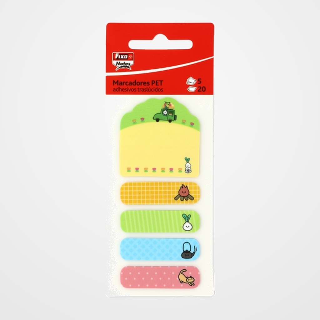 [26901594] BANDERITAS ADHESIVAS FIXO NOTES TRASLUCIDAS DISEÑOS SURTIDOS PACK de 5