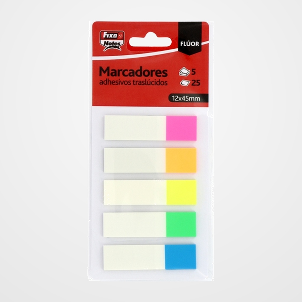 BANDERITAS ADHESIVAS FIXO NOTES TRASLUCIDAS 12x54mm SURTIDAS PACK de 5