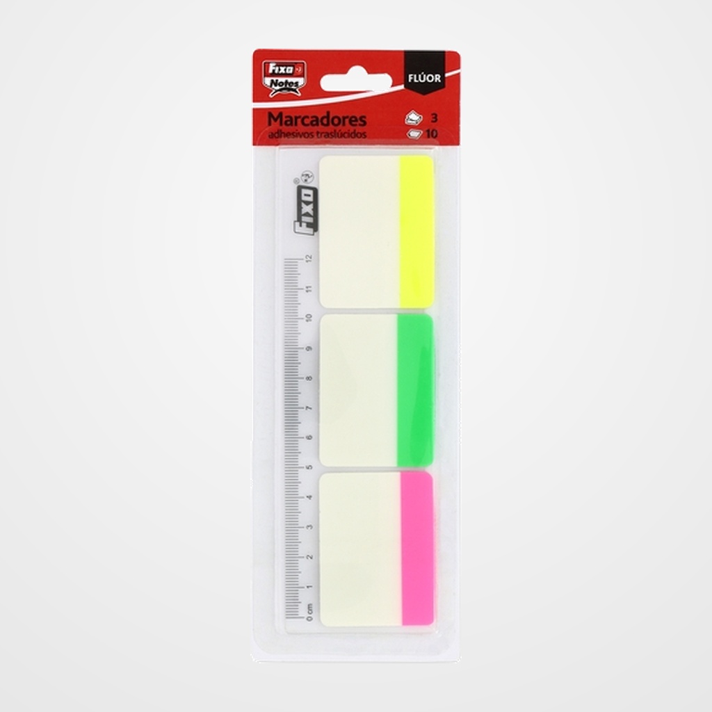 BANDERITAS ADHESIVAS FIXO NOTES TRASLUCIDAS 38x50mm con REGLA PACK de 3