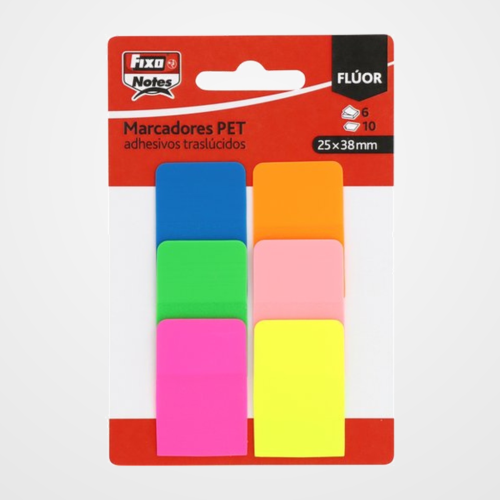 BANDERITAS ADHESIVAS FIXO NOTES 25X38MM FLUOR  PACK de 6