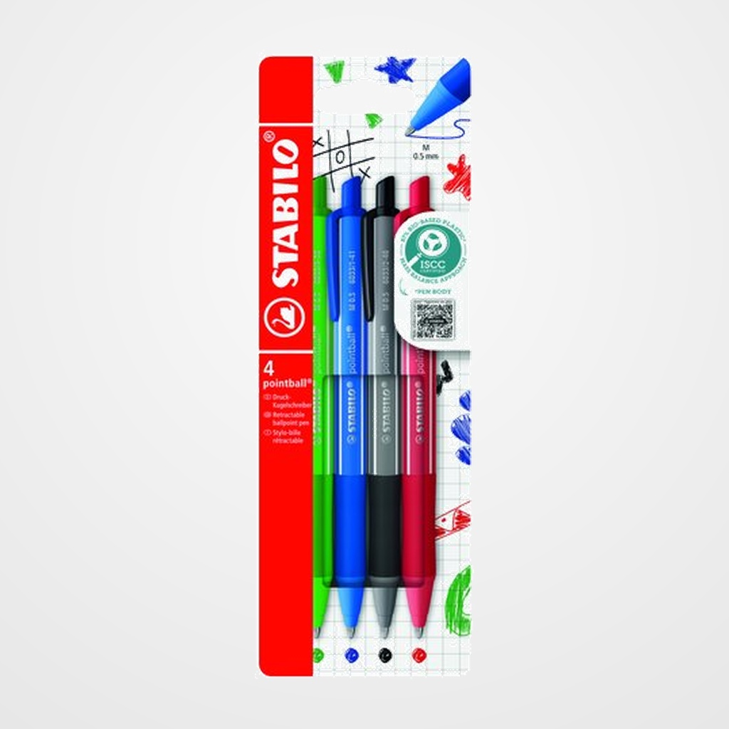 BOLIGRAFO STABILO RETRACTIL POINTBALL COLORFUL SURTIDO ESTUCHE DE 4
