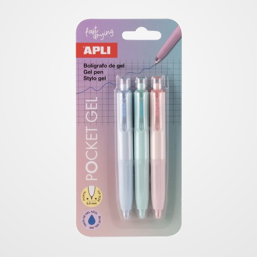 BOLIGRAFO APLI MINI GEL TINTA AZUL BLISTER de 3