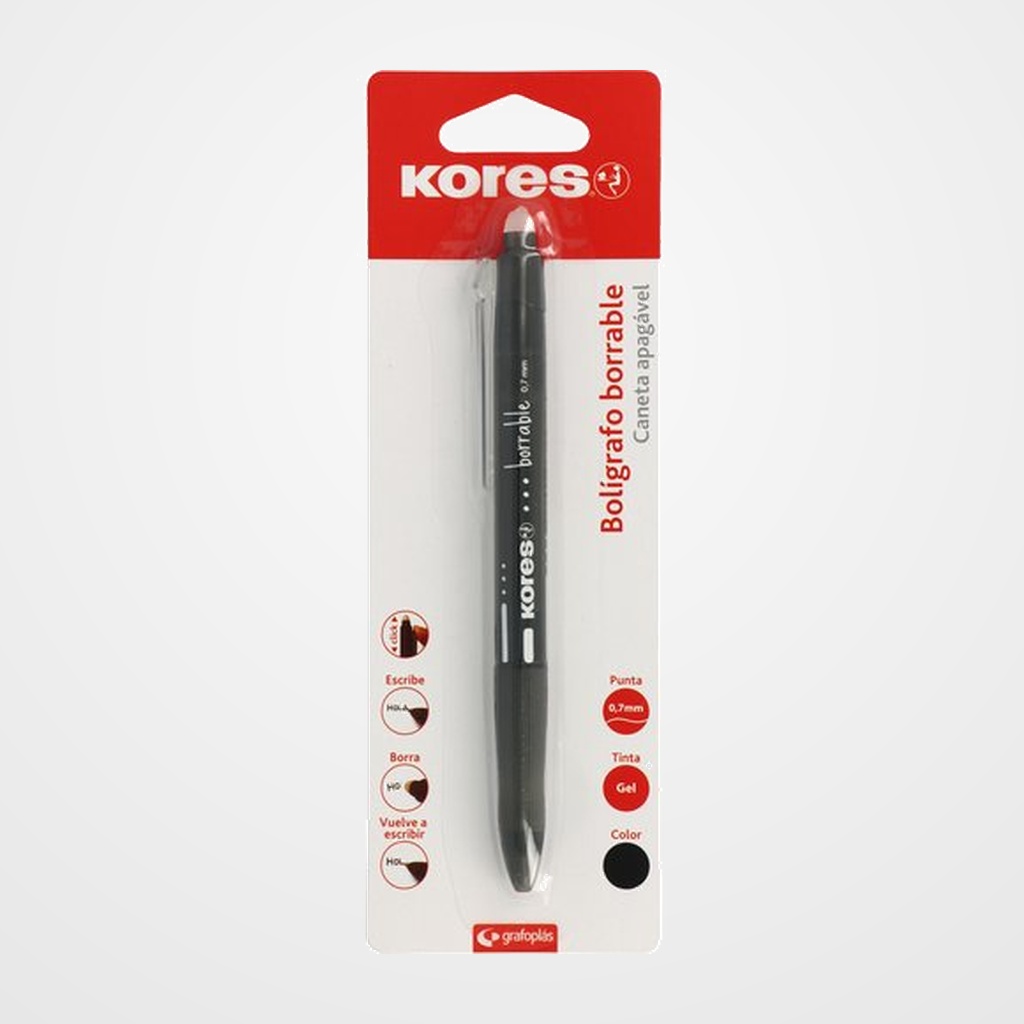 [10103188] BOLIGRAFO KORES GEL RETRACTIL BORRABLE NEGRO BLISTER