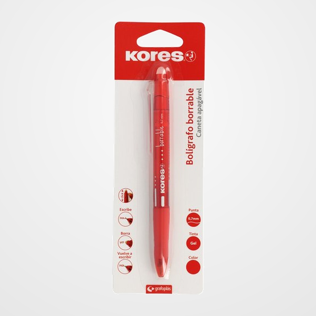 BOLIGRAFO KORES GEL RETRACTIL BORRABLE ROJO BLISTER