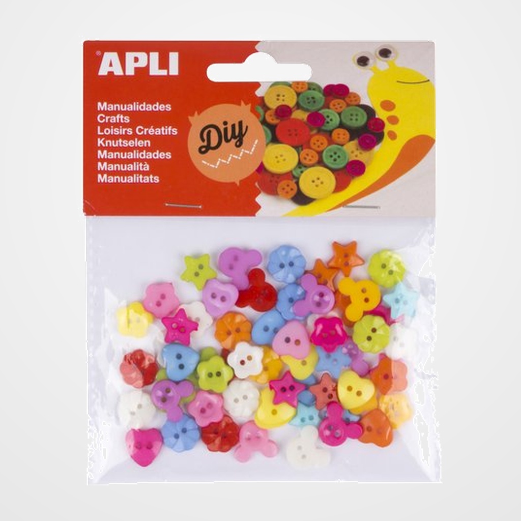 BOTONES APLI COLORES Y FORMAS SURTIDOS BOLSA DE 60