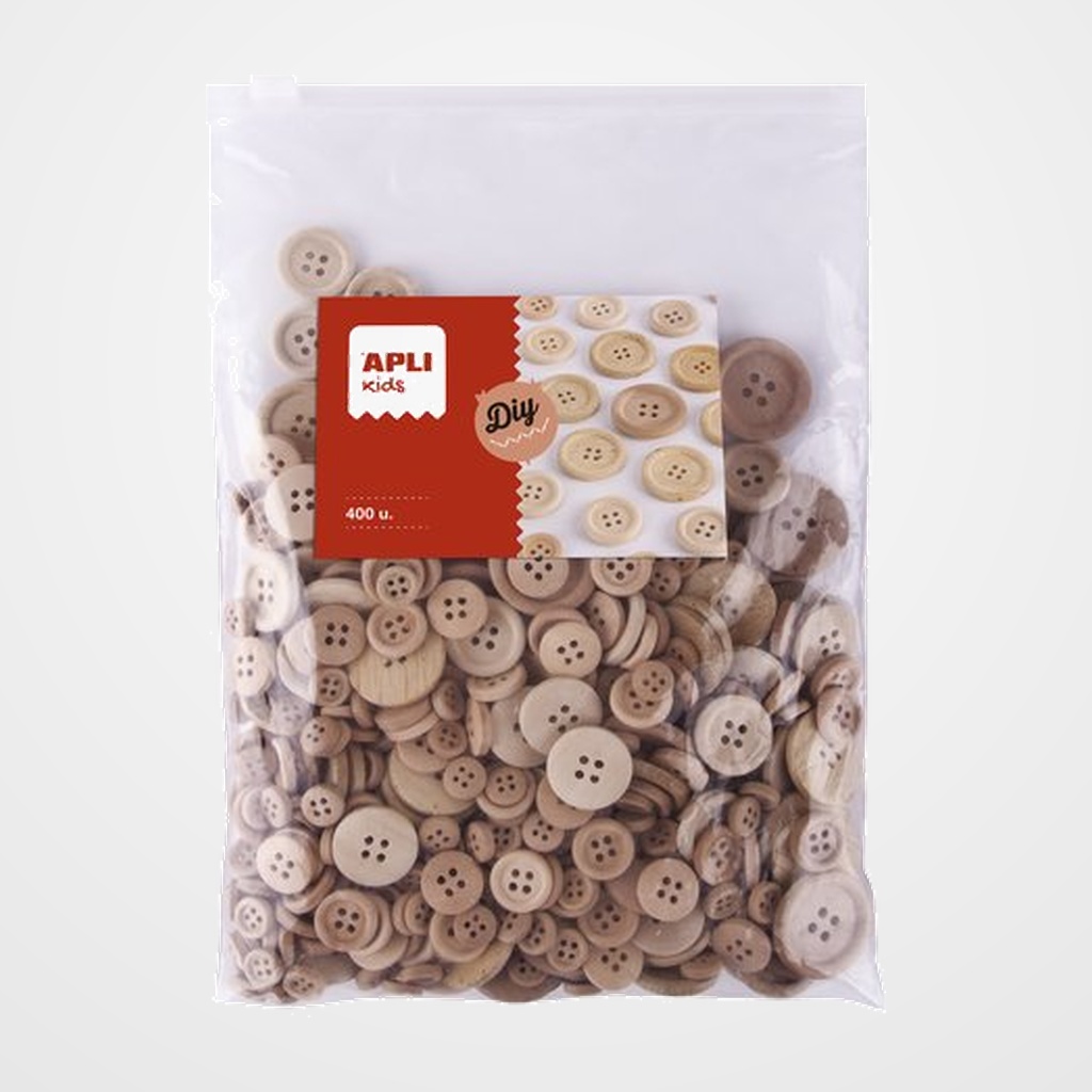 BOTONES DE MADERA APLI COLOR NATURAL SURTIDOS BOLSA DE 400