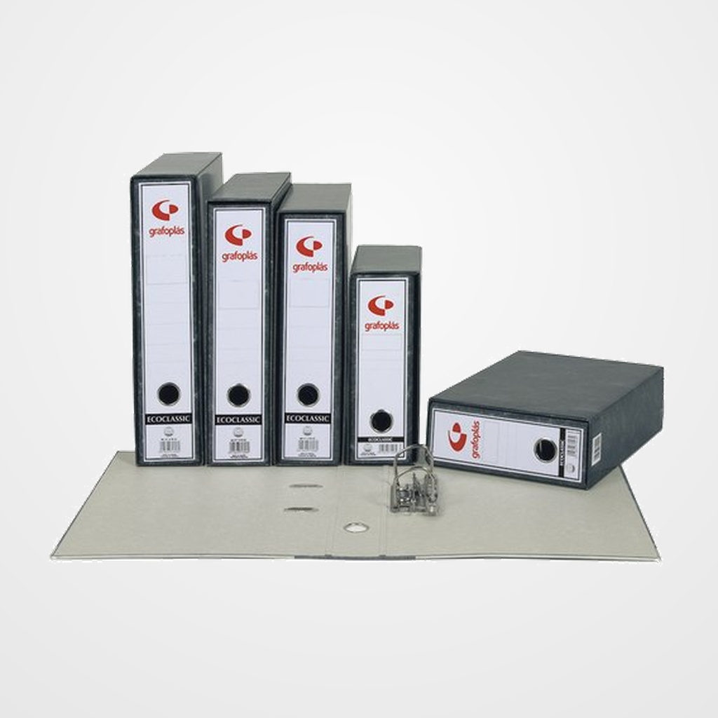 CAJA para ARCHIVADOR GRAFOPLAS ECOCLASSIC Fº 86mm JASPEADO NEGRO