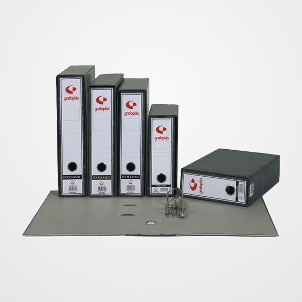 CAJA para ARCHIVADOR GRAFOPLAS ECOCLASSIC HOLANDESA 86mm JASPEADO NEGRO