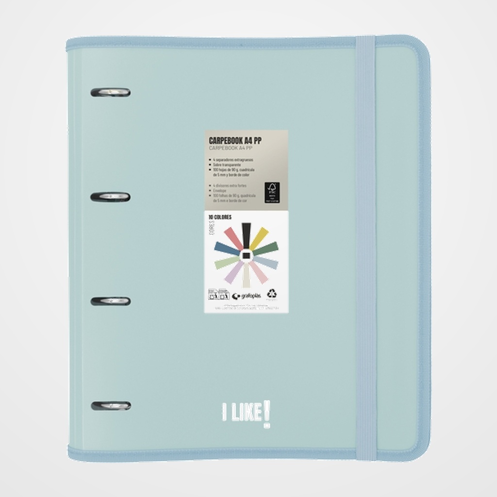 CARPEBLOC GRAFOPLAS LIKE 3 PP SEMIRRIGIDO OPACO A4 4 an.MIXTAS 35mm con REC.80 hj. AZUL CLARO