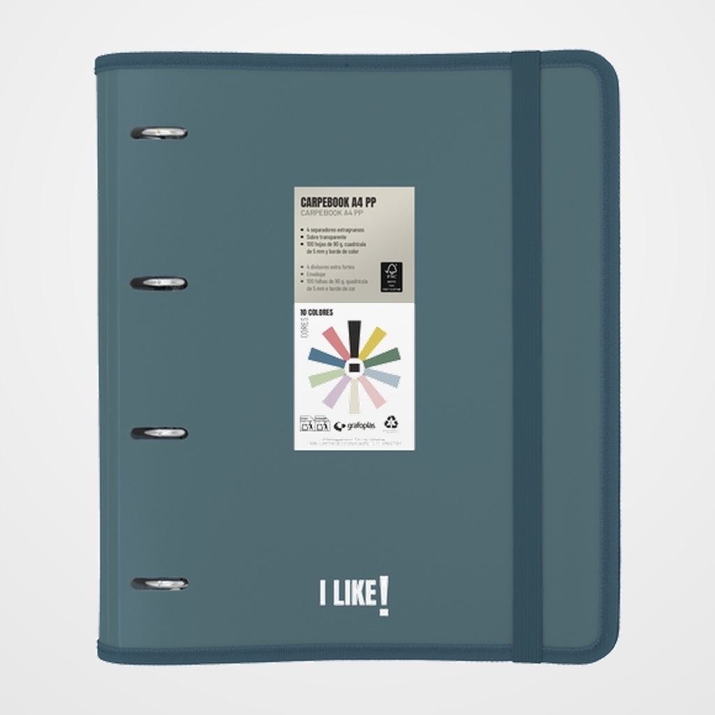 CARPEBLOC GRAFOPLAS LIKE 3 PP SEMIRRIGIDO OPACO A4 4 an.MIXTAS 35mm con REC.80 hj. AZUL OSCURO