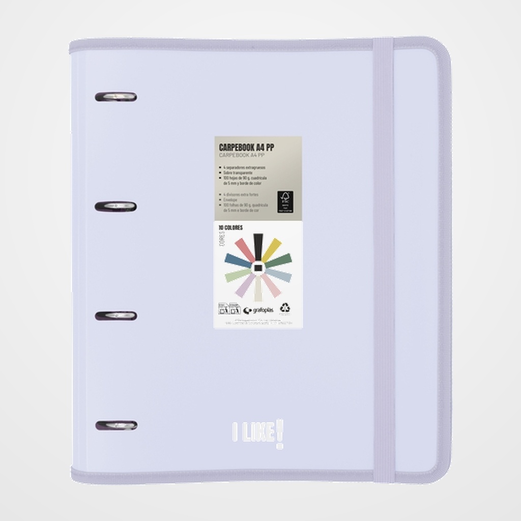 [10405434] CARPEBLOC GRAFOPLAS LIKE 3 PP SEMIRRIGIDO OPACO A4 4 an.MIXTAS 35mm con REC.80 hj. LAVANDA SOFT