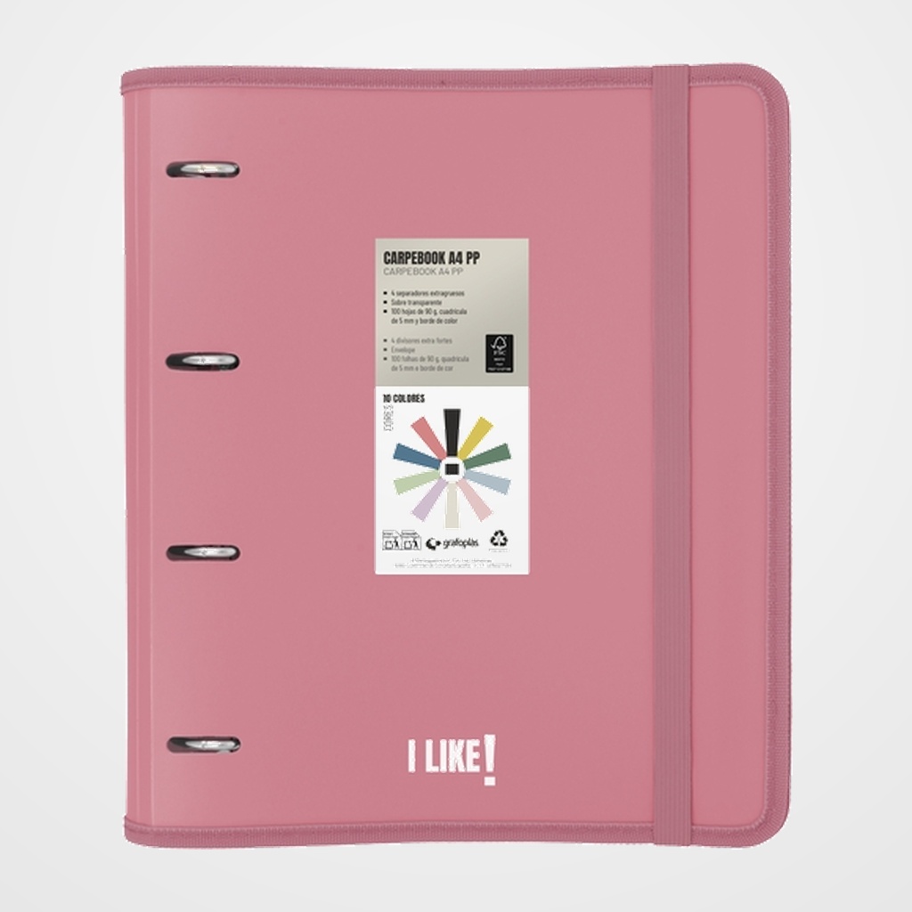 CARPEBLOC GRAFOPLAS LIKE 3 PP SEMIRRIGIDO OPACO A4 4 an.MIXTAS 35mm con REC.80 hj. ROSA