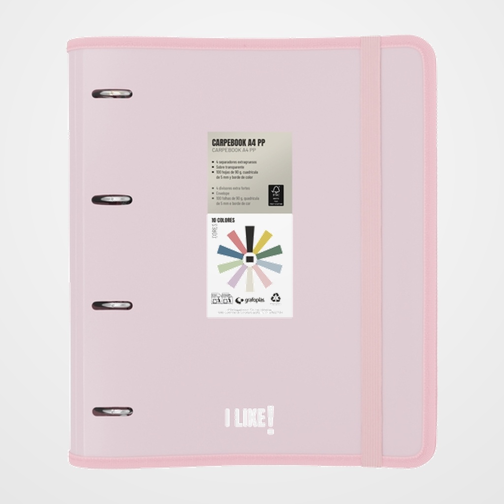 [10405433] CARPEBLOC GRAFOPLAS LIKE 3 PP SEMIRRIGIDO OPACO A4 4 an.MIXTAS 35mm con REC.80 hj. ROSA SOFT