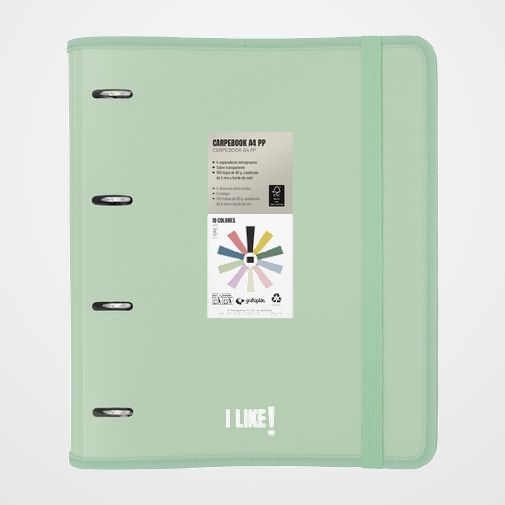 [10405426] CARPEBLOC GRAFOPLAS LIKE 3 PP SEMIRRIGIDO OPACO A4 4 an.MIXTAS 35mm con REC.80 hj. VERDE CLARO