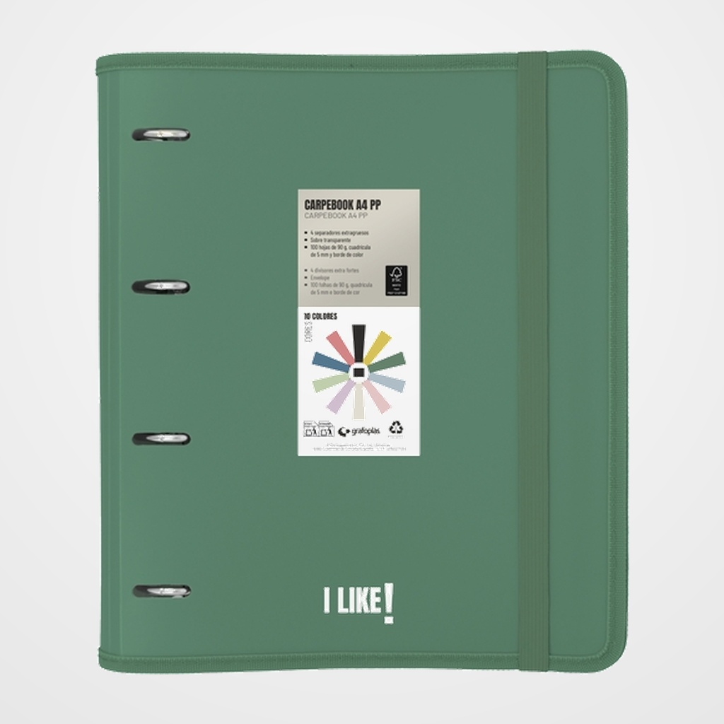 [10405427] CARPEBLOC GRAFOPLAS LIKE 3 PP SEMIRRIGIDO OPACO A4 4 an.MIXTAS 35mm con REC.80 hj. VERDE OSCURO