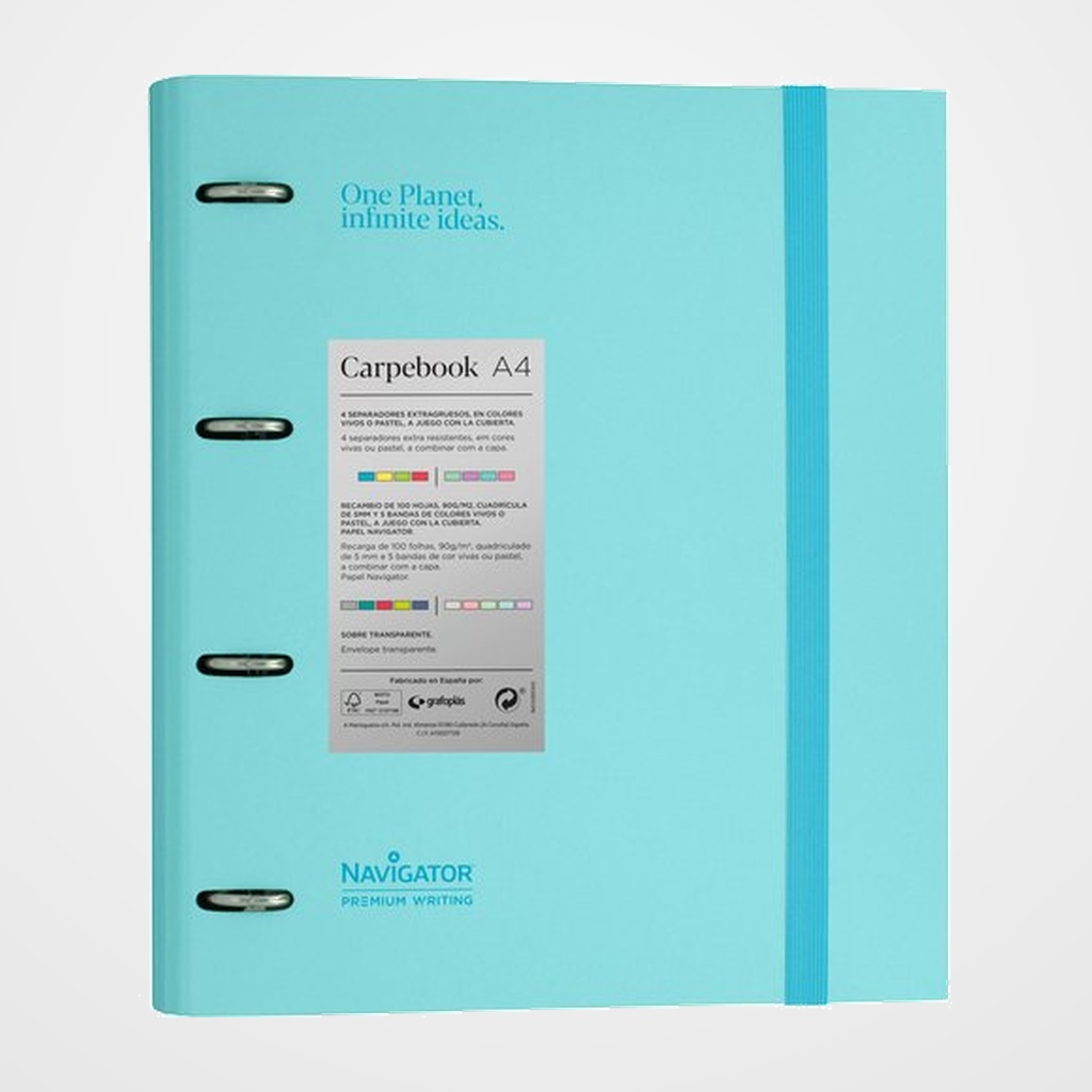 [10405203] CARPEBLOC NAVIGATOR CARTON FORRADO A4 4 an.MIXTAS 35mm con REC.100 hj. AZUL SOFT