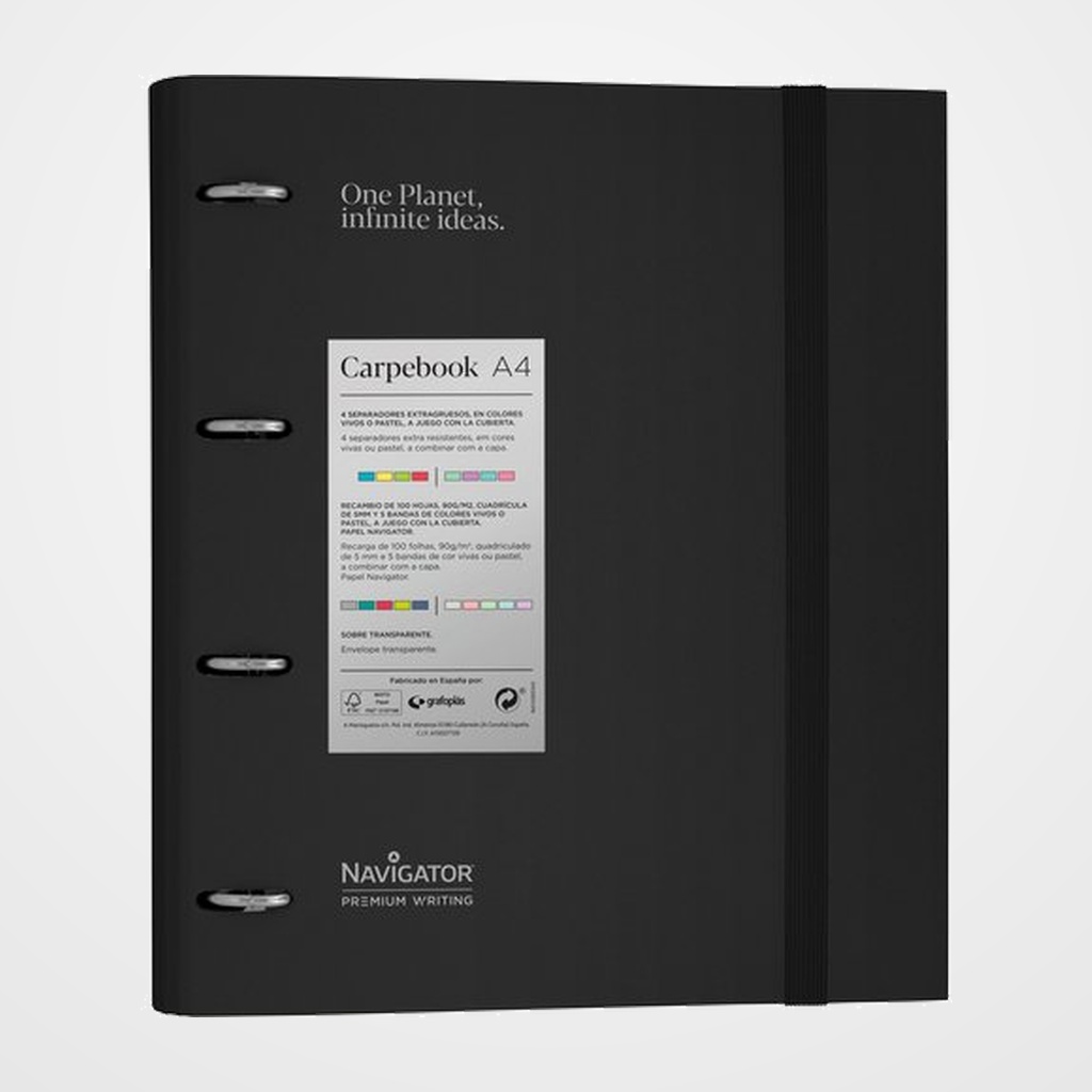 [10405199] CARPEBLOC NAVIGATOR CARTON FORRADO A4 4 an.MIXTAS 35mm con REC.100 hj. NEGRO