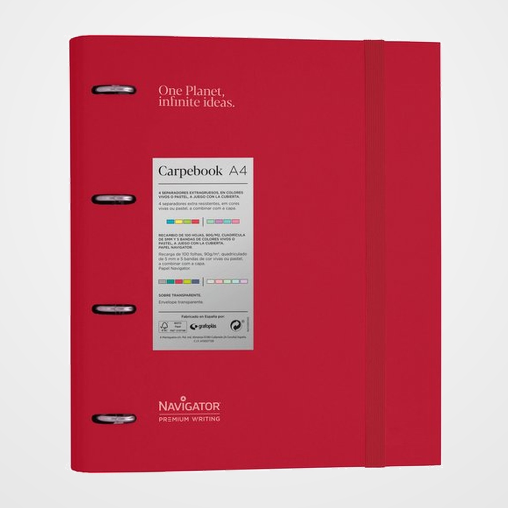 [10405202] CARPEBLOC NAVIGATOR CARTON FORRADO A4 4 an.MIXTAS 35mm con REC.100 hj. ROJO