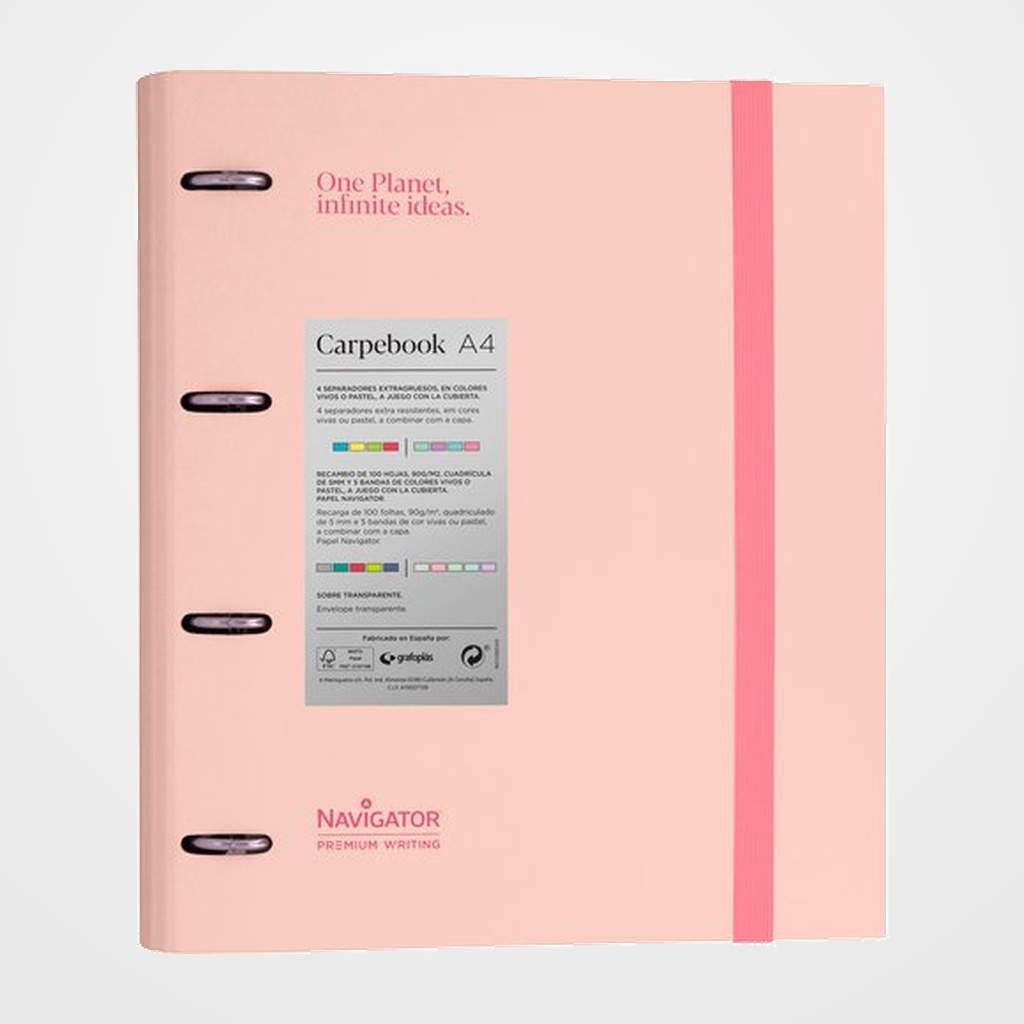 [10405205] CARPEBLOC NAVIGATOR CARTON FORRADO A4 4 an.MIXTAS 35mm con REC.100 hj. ROSA SOFT