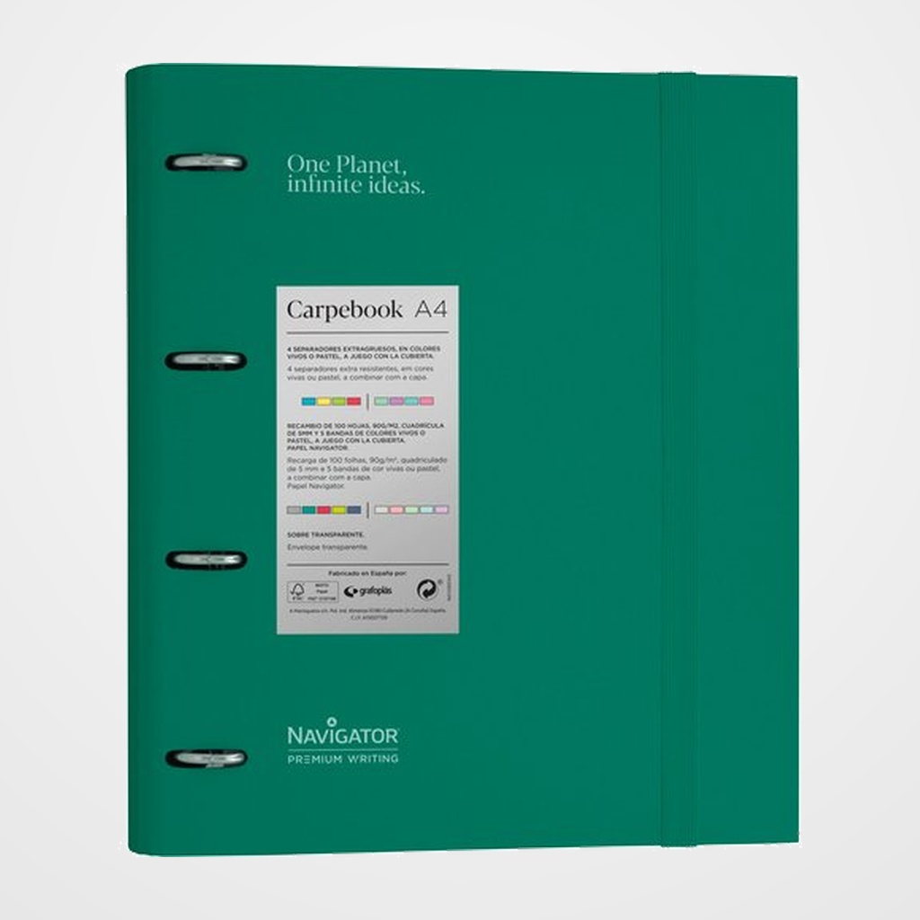 [10405200] CARPEBLOC NAVIGATOR CARTON FORRADO A4 4 an.MIXTAS 35mm con REC.100 hj. VERDE