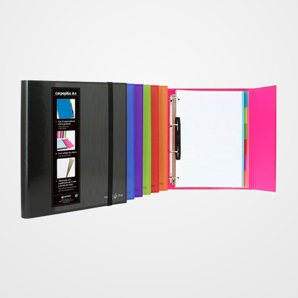 [10401569] CARPEPLUS GRAFOPLAS FORRADO MULTILINE A4 4an.25mm con recambio y 6 separadores extra gruesos SURTIDO