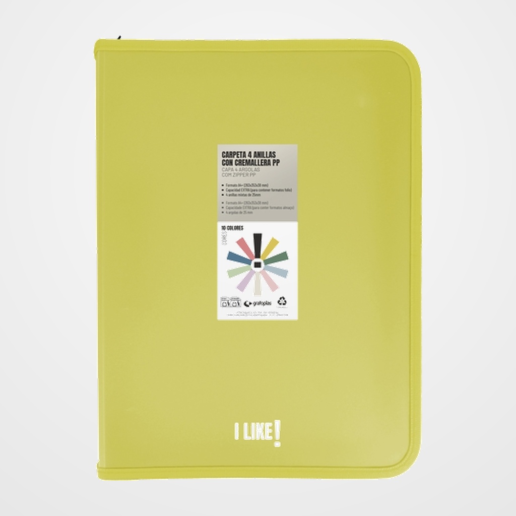 CARPETA de ANILLAS GRAFOPLAS LIKE 3 PP A4+ 4 an.MIXTAS 25mm CON CREMALLERA AMARILLO