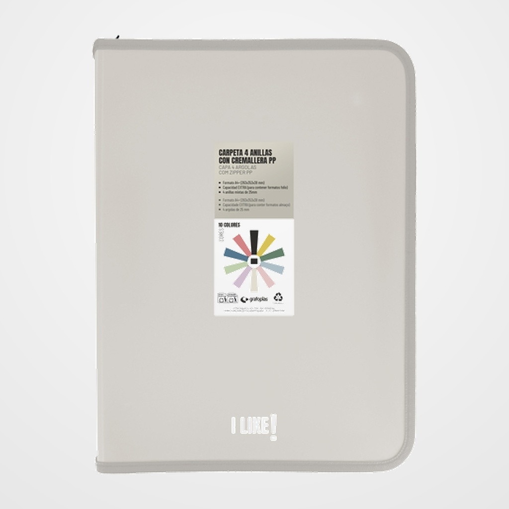 CARPETA de ANILLAS GRAFOPLAS LIKE 3 PP A4+ 4 an.MIXTAS 25mm CON CREMALLERA ARENA