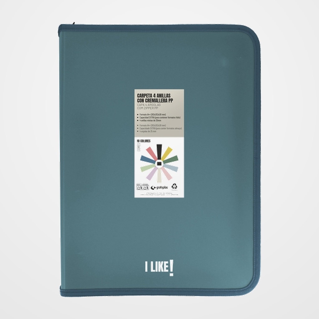 CARPETA de ANILLAS GRAFOPLAS LIKE 3 PP A4+ 4 an.MIXTAS 25mm CON CREMALLERA AZUL OSCURO