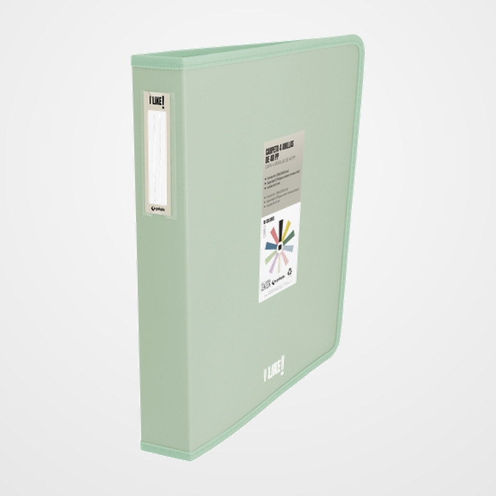 CARPETA de ANILLAS GRAFOPLAS LIKE 3 PP A4+ 4 an.MIXTAS 40mm VERDE CLARO