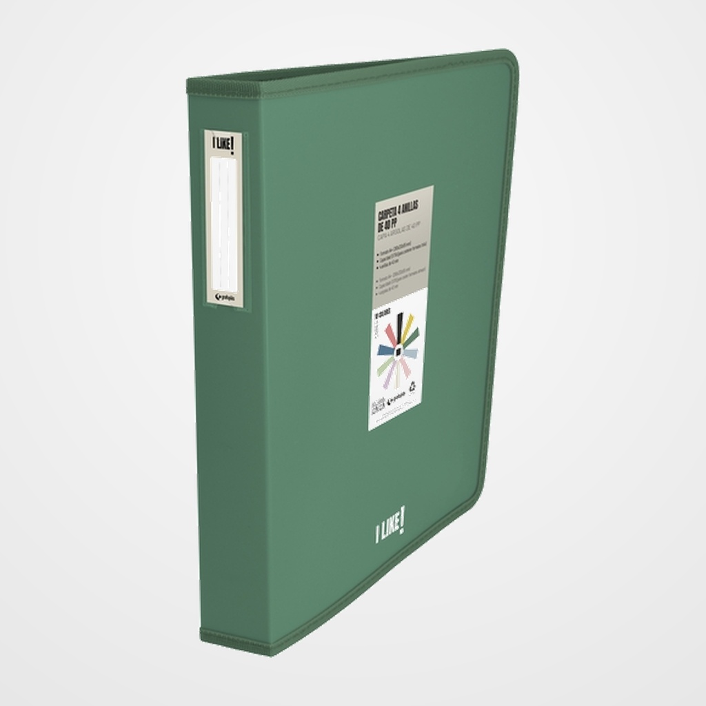 CARPETA de ANILLAS GRAFOPLAS LIKE 3 PP A4+ 4 an.MIXTAS 40mm VERDE OSCURO