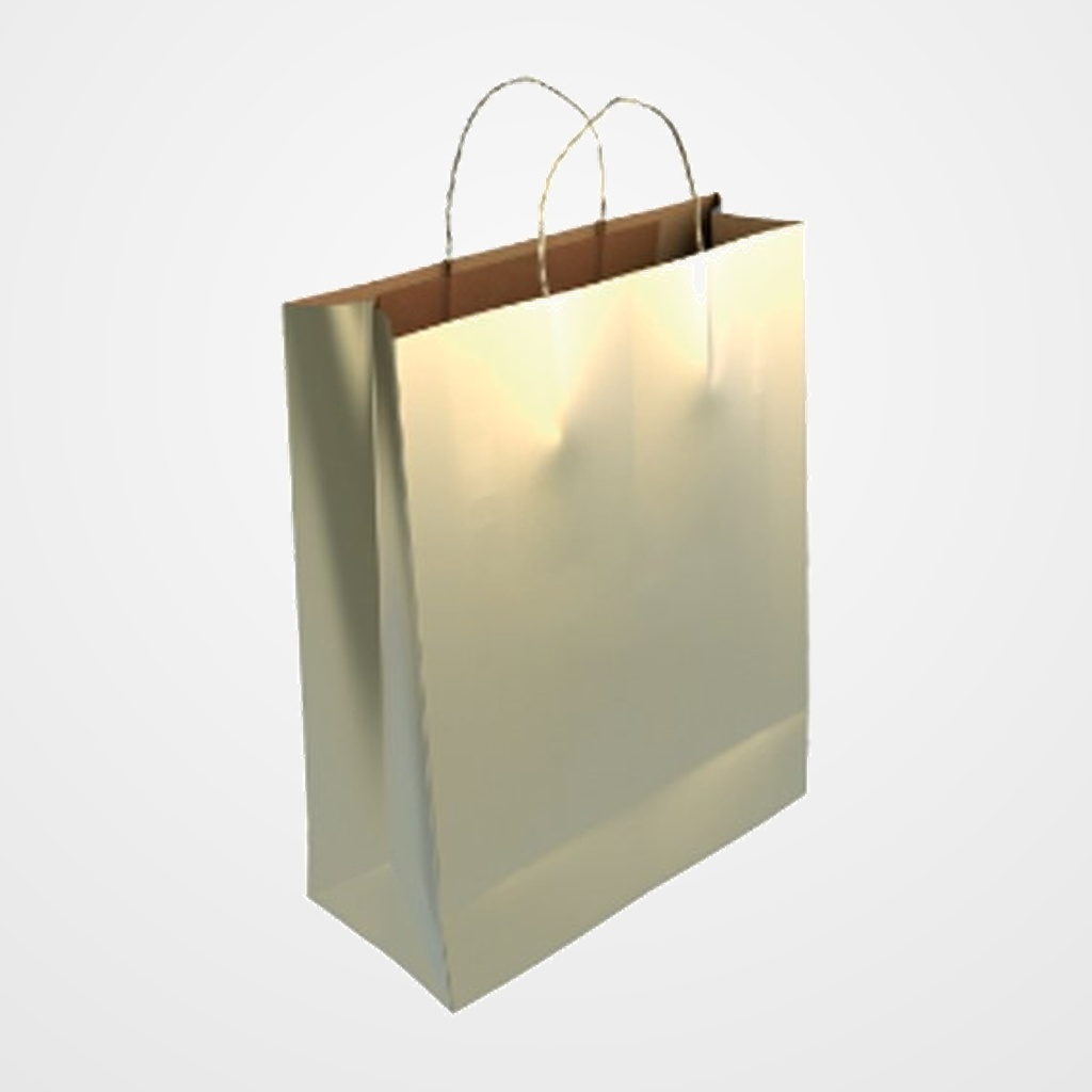 BOLSA de PAPEL ANDINA KRAFT LISO 40x46x18 cm CRUDO/ORO PAQUETE de 25