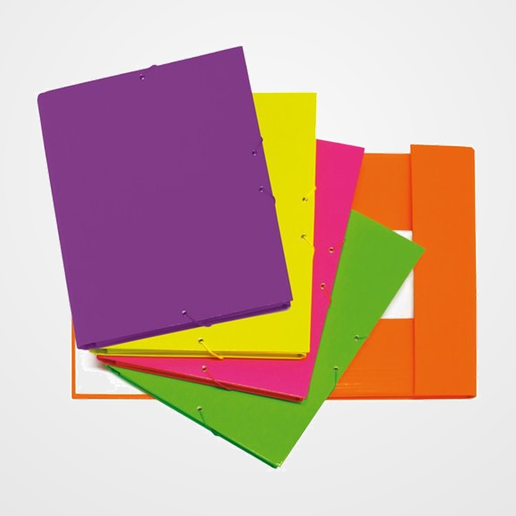 CARPETA de GOMAS y SOLAPAS GRAFOPLAS CARTON FORRADO FLUORGRAF Fº SURTIDO