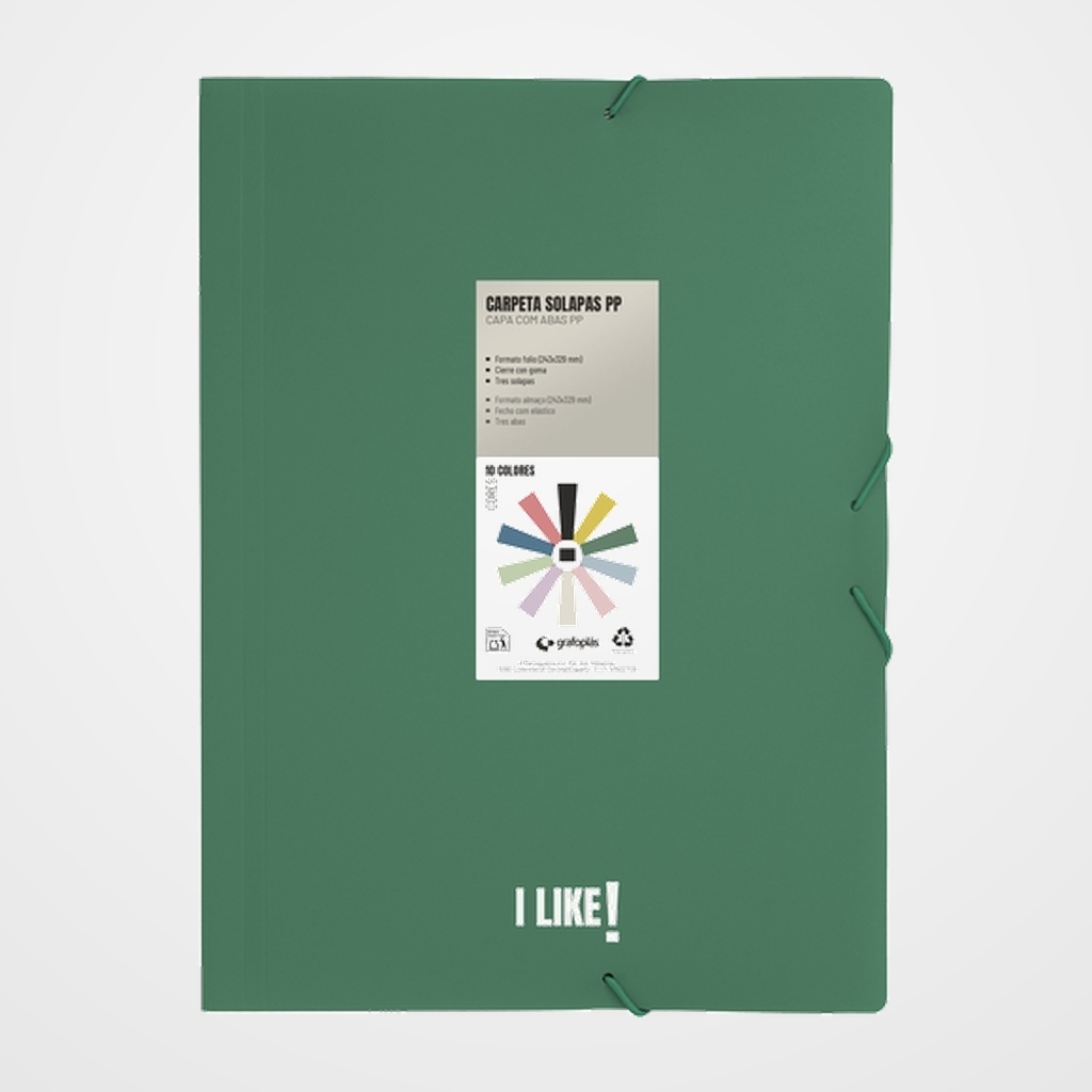 CARPETA de GOMAS y SOLAPAS GRAFOPLAS PP LIKE 3 Fº VERDE OSCURO