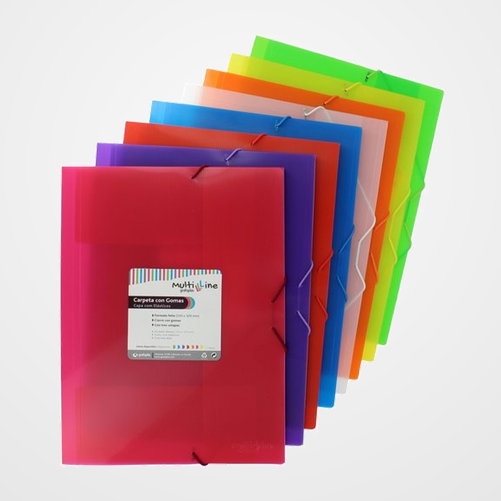 CARPETA de GOMAS y SOLAPAS GRAFOPLAS PP MULTILINE Fº TRANSPARENTE