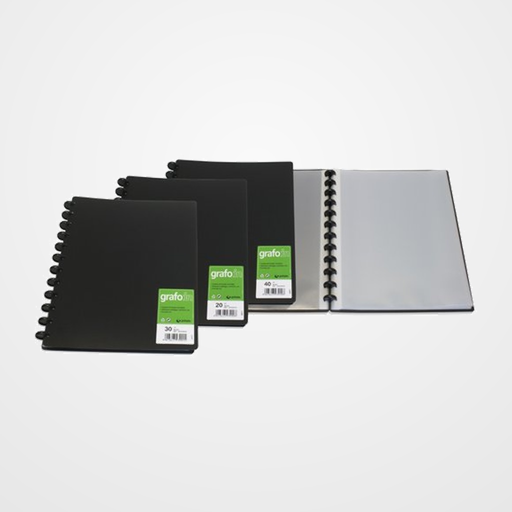 CARPETA FUNDAS (TARIFARIO) GRAFOPLAS ESPIRAL PP GRAFO IN OPACO A4 20 F. NEGRO