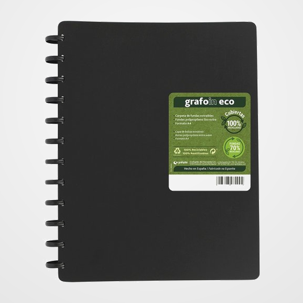 CARPETA FUNDAS (TARIFARIO) GRAFOPLAS ESPIRAL PP GRAFO IN RECICLADO OPACO A4 50 F. NEGRO