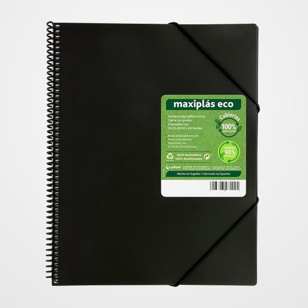 [15303032] CARPETA FUNDAS (TARIFARIO) GRAFOPLAS ESPIRAL PP MAXIPLAS RECICLADA A4 60 F. NEGRO